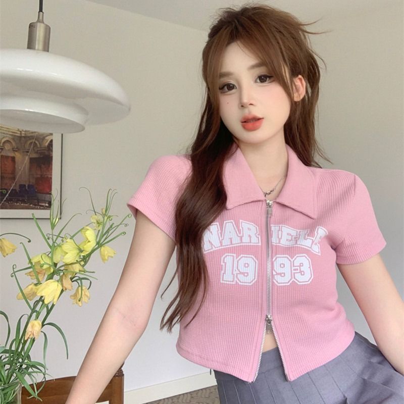 MR 原版做法 美式开衫正肩t恤女夏学院风显瘦遮肉POLO衫