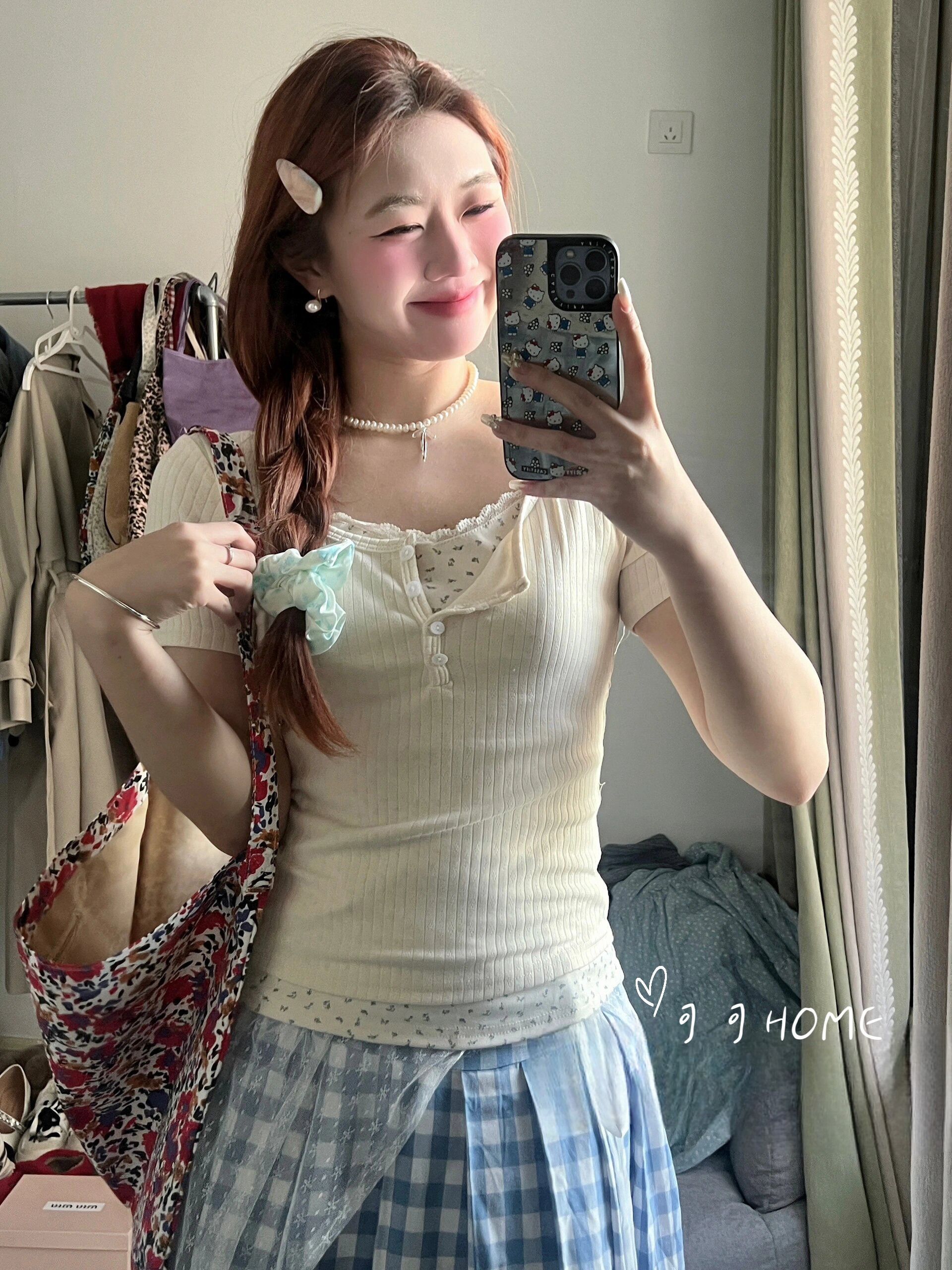 蕾丝边碎花短袖t恤女假两件拼接正肩上衣纯欲风辣妹修身短款内搭