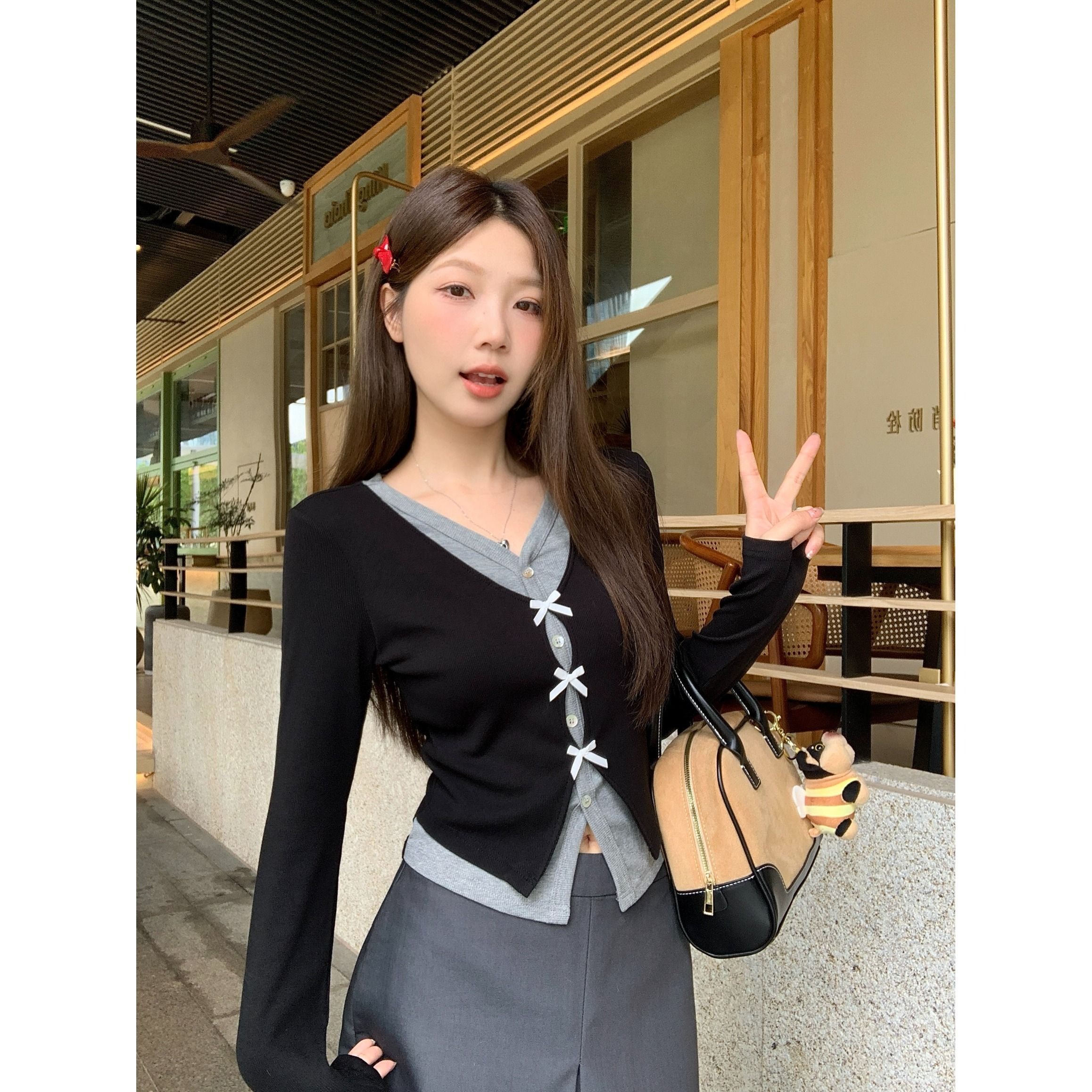 MR【仿棉螺纹】长袖假两件T恤女秋季收腰显瘦撞色上衣小众甜美 MR【仿棉螺纹】长袖假两件T恤女秋季收腰显瘦撞色上衣小众甜美