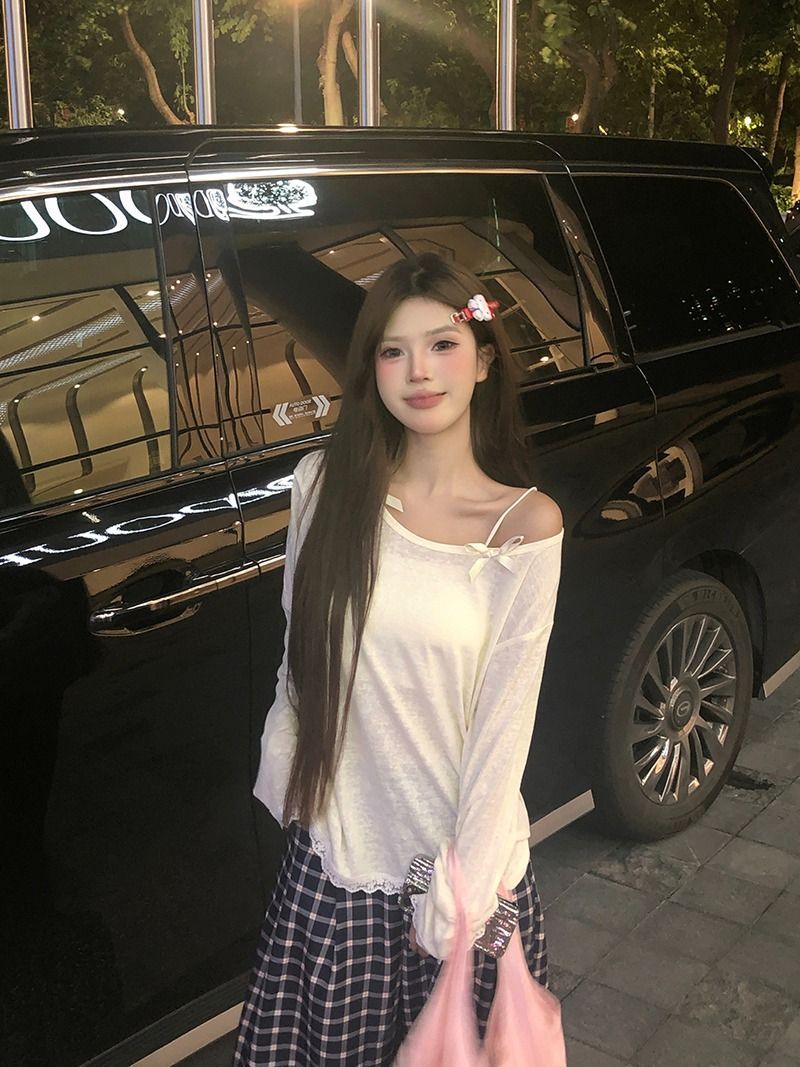 MR 【原版面料 亚麻棉】蝴蝶结长袖T恤女甜美慵懒风宽松防晒