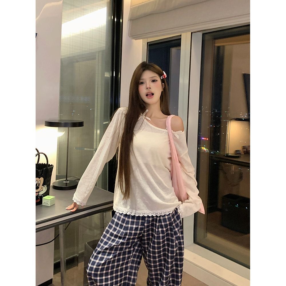 MR 【原版面料 亚麻棉】蝴蝶结长袖T恤女甜美慵懒风宽松防晒