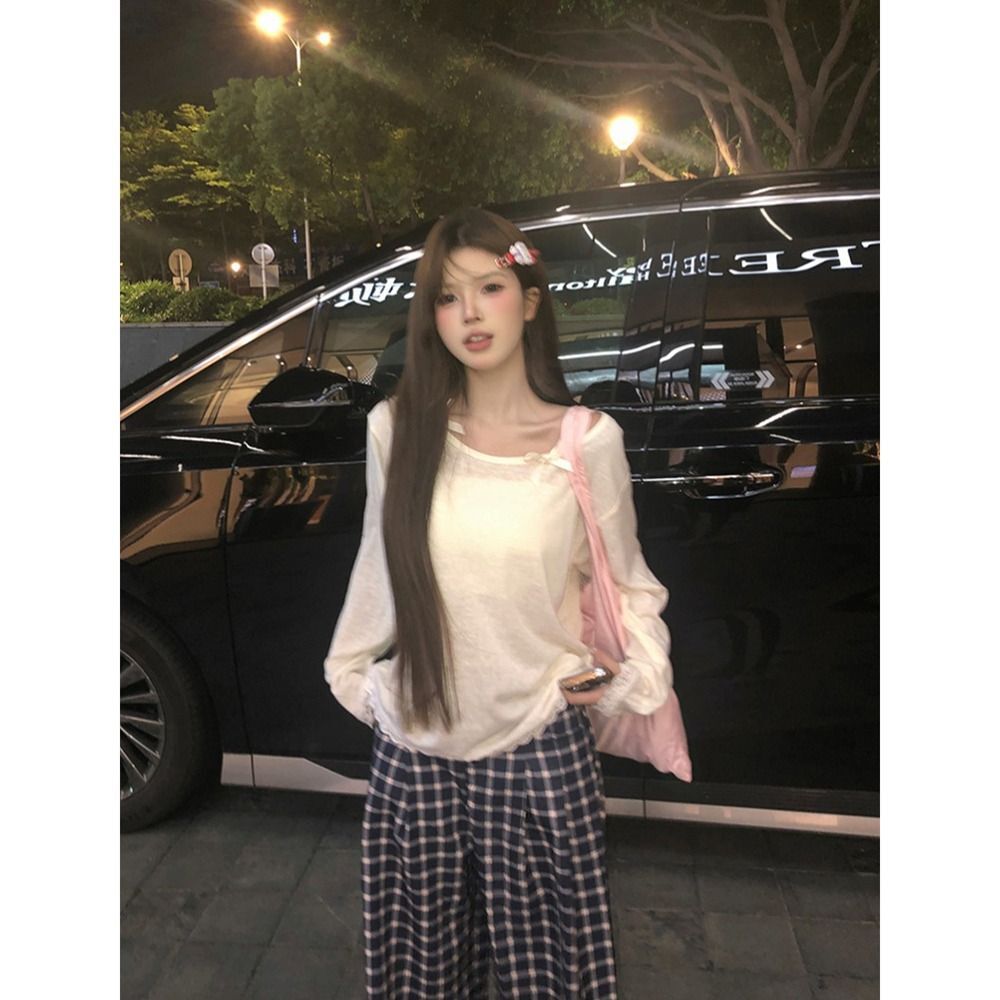 MR 【原版面料 亚麻棉】蝴蝶结长袖T恤女甜美慵懒风宽松防晒