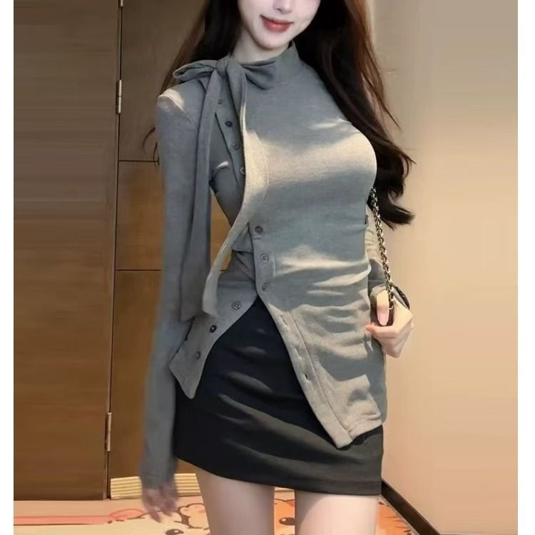 MR【螺纹德绒 原版做法】法式系带中领打底衫女秋冬加厚德绒长 MR【螺纹德绒 原版做法】法式系带中领打底衫女秋冬加厚德绒长