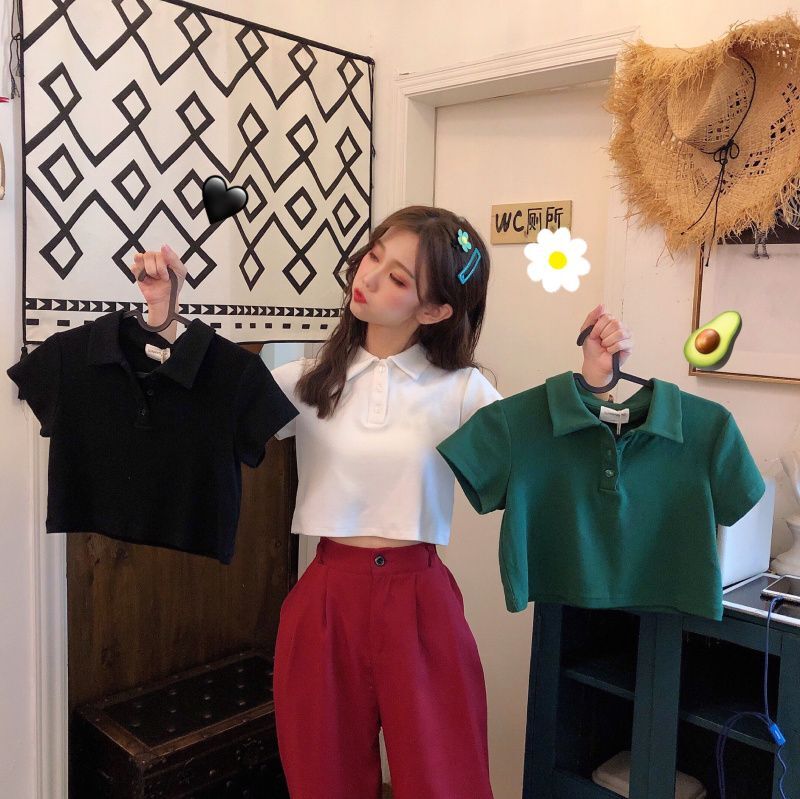 夏季韩版polo衫百搭显瘦高腰短款露脐上衣短袖t恤女装202 夏季韩版polo衫百搭显瘦高腰短款露脐上衣短袖t恤女装202