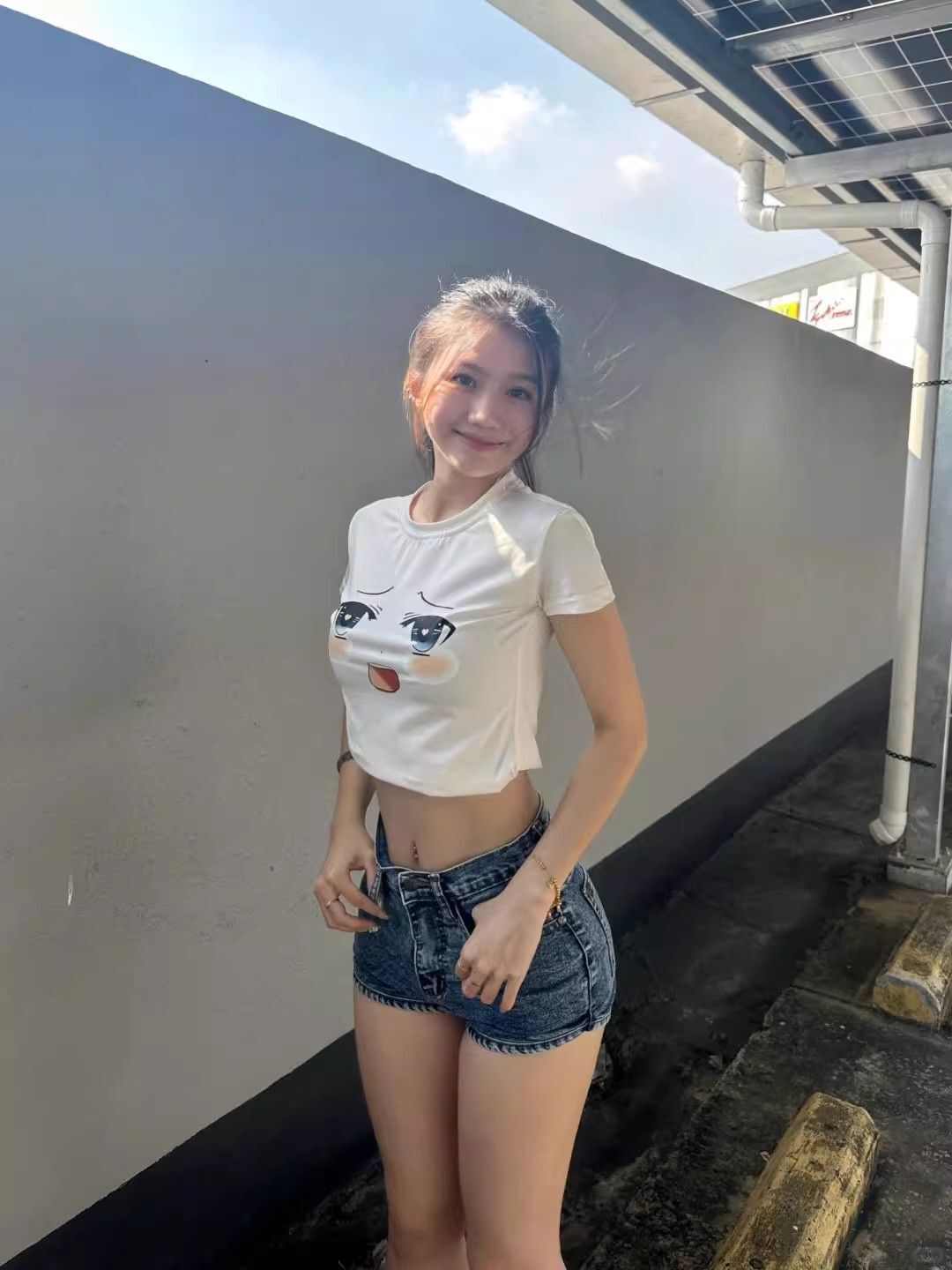 1*1纯棉 高弹力新款夏季短袖短款搭配高腰裤修身显瘦洋气上衣