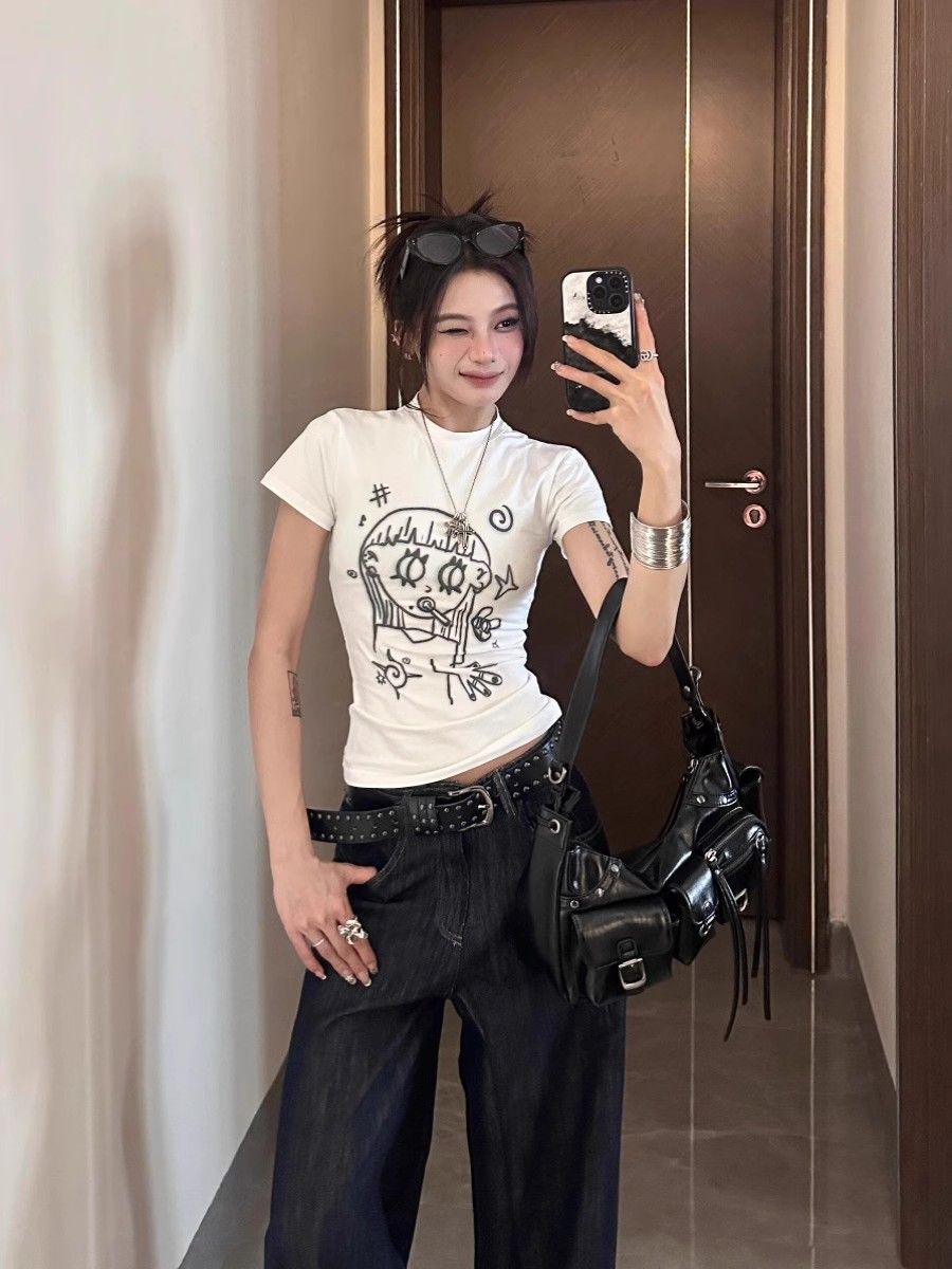 【1*1纯棉 常规款】印花正肩常规短袖 高弹力新款夏季修身显 【1*1纯棉 常规款】印花正肩常规短袖 高弹力新款夏季修身显