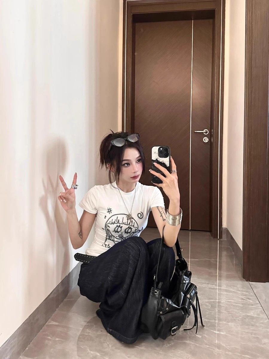 【1*1纯棉 常规款】印花正肩常规短袖 高弹力新款夏季修身显