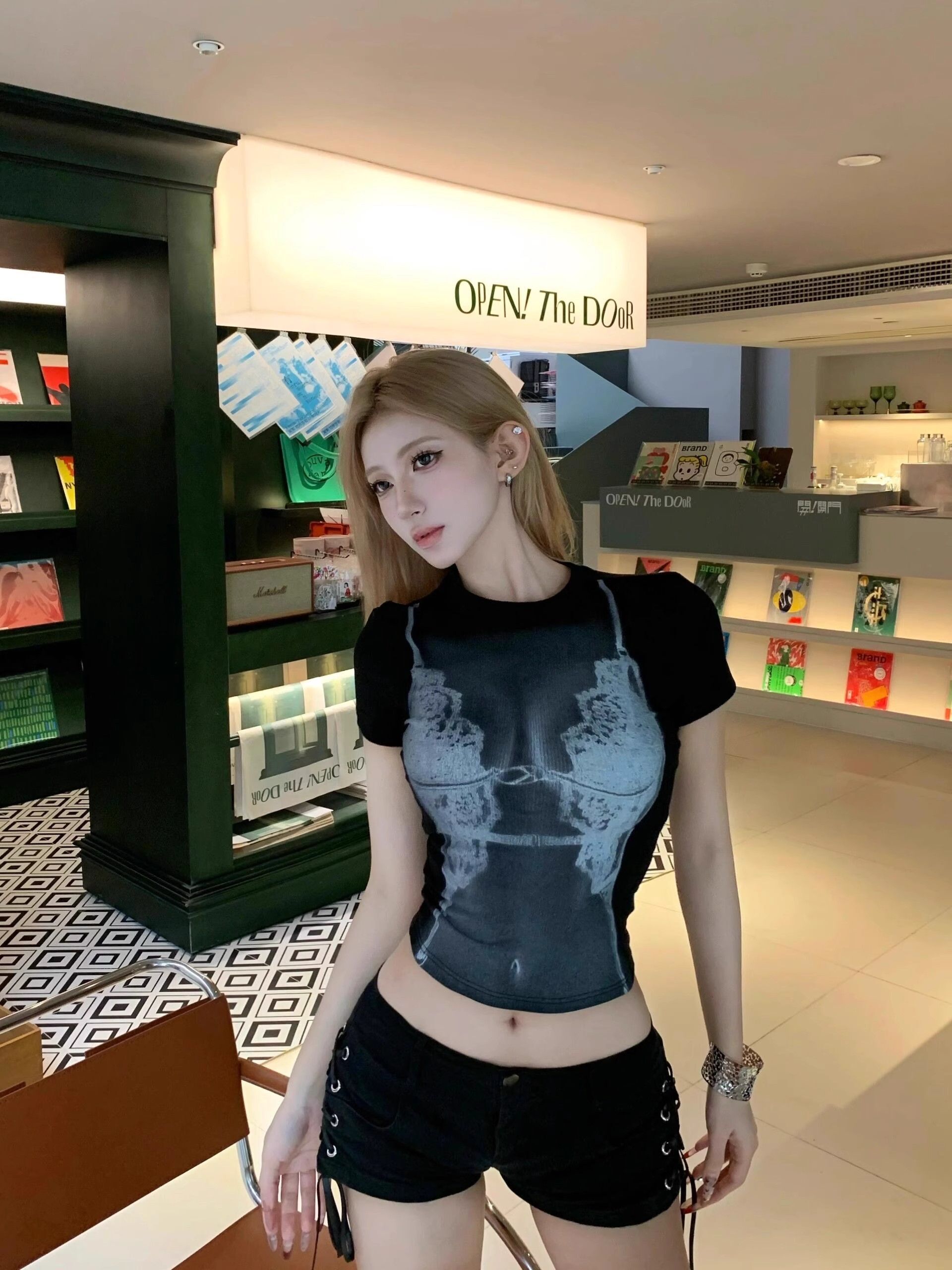 1*1纯棉 高弹力新款夏季短袖短款搭配高腰裤修身显瘦洋气上衣