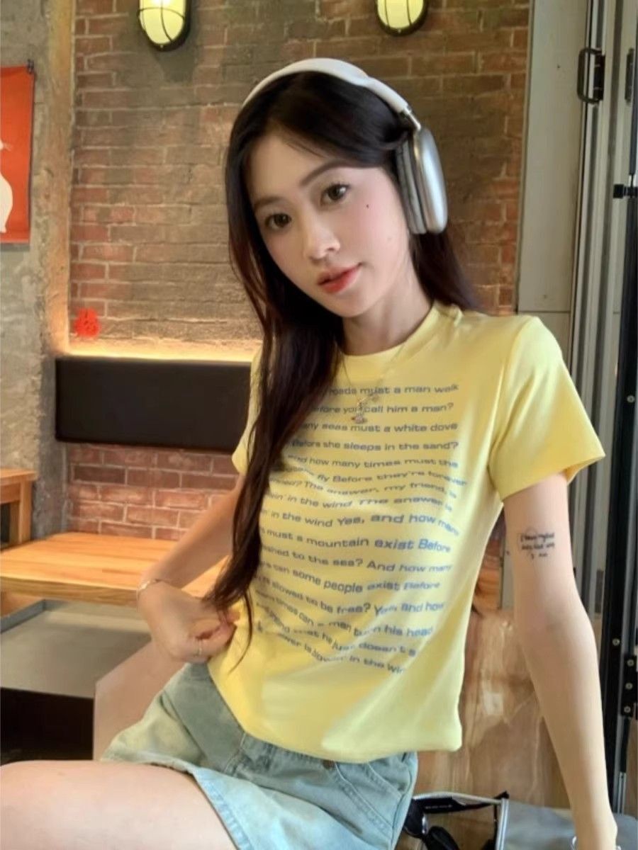 【1*1纯棉 常规款】印花正肩常规短袖 高弹力新款夏季修身显