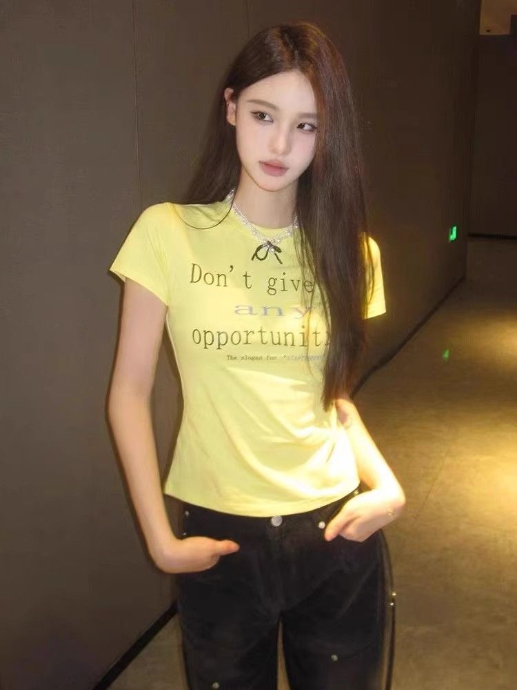 【1*1纯棉 常规款】印花正肩常规短袖 高弹力新款夏季修身显