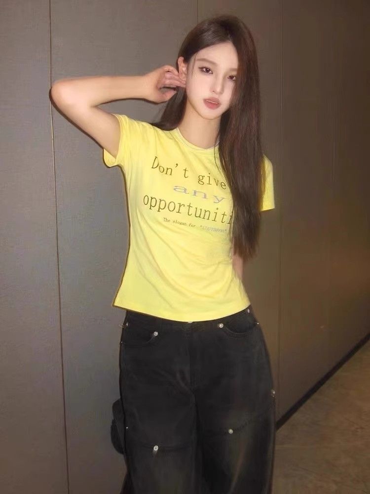 【1*1纯棉 常规款】印花正肩常规短袖 高弹力新款夏季修身显