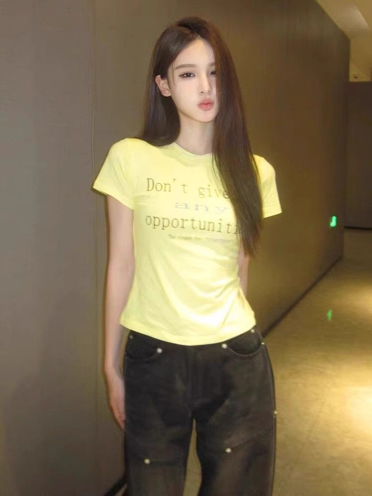 【1*1纯棉 常规款】印花正肩常规短袖 高弹力新款夏季修身显