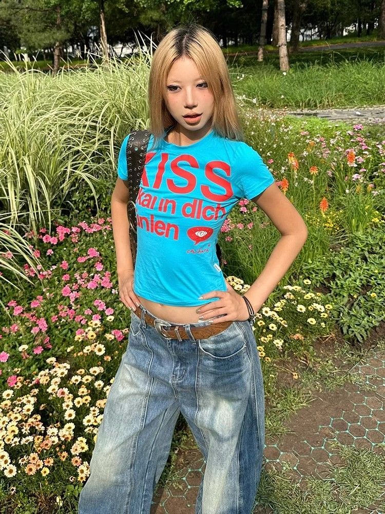 【1*1纯棉 常规款】印花正肩常规短袖 高弹力新款夏季修身显