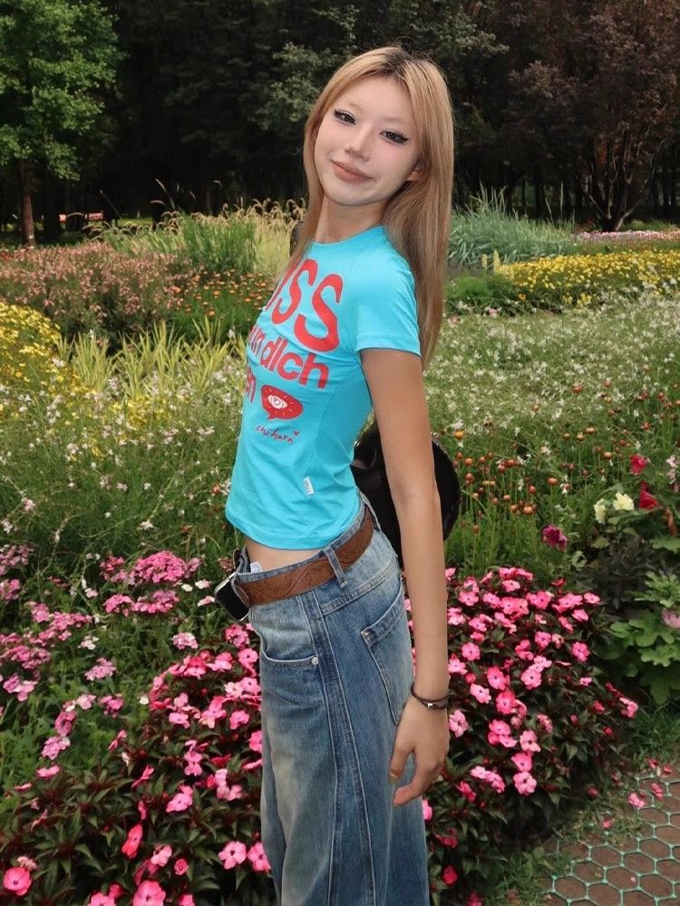 【1*1纯棉 常规款】印花正肩常规短袖 高弹力新款夏季修身显