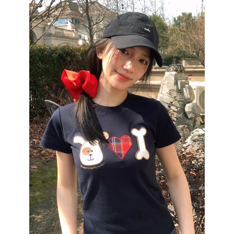 【1*1纯棉 常规款】印花正肩常规短袖 高弹力新款夏季修身显