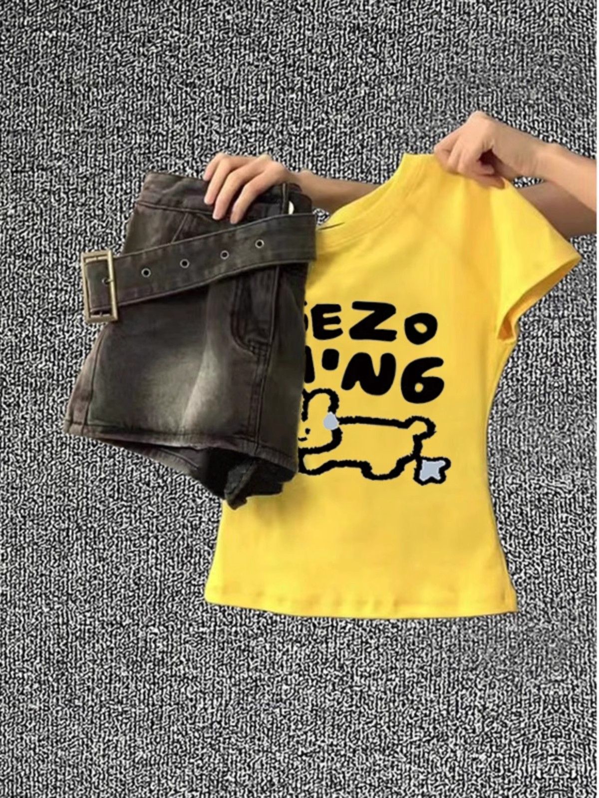 1*1纯棉 高弹力新款夏季短袖短款搭配高腰裤修身显瘦洋气上衣