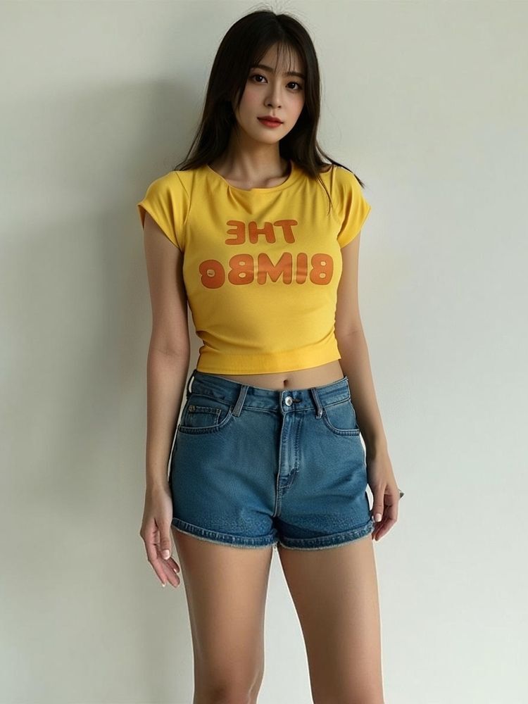 1*1纯棉 高弹力新款夏季短袖短款搭配高腰裤修身显瘦洋气上衣