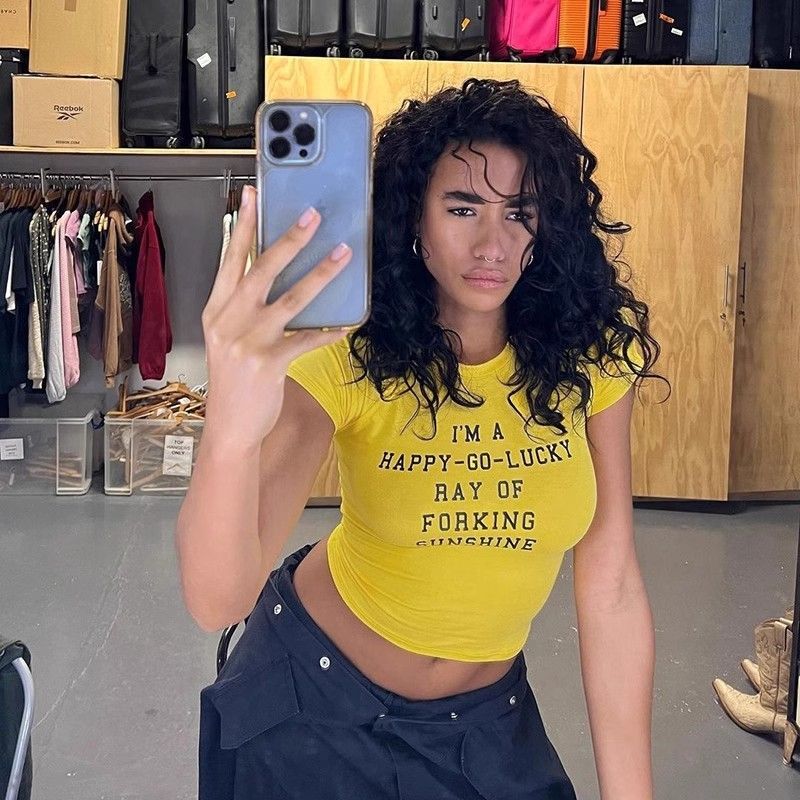 1*1纯棉 高弹力新款夏季短袖短款搭配高腰裤修身显瘦洋气上衣