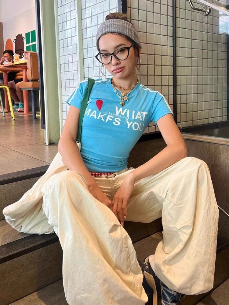 1*1纯棉 高弹力新款夏季短袖短款搭配高腰裤修身显瘦洋气上衣