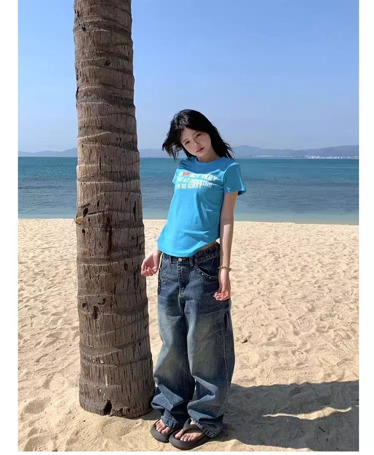 【1*1纯棉 常规款】印花正肩常规短袖 高弹力新款夏季修身显 【1*1纯棉 常规款】印花正肩常规短袖 高弹力新款夏季修身显