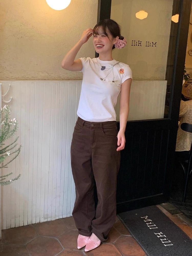 【1*1纯棉 常规款】印花正肩常规短袖 高弹力新款夏季修身显