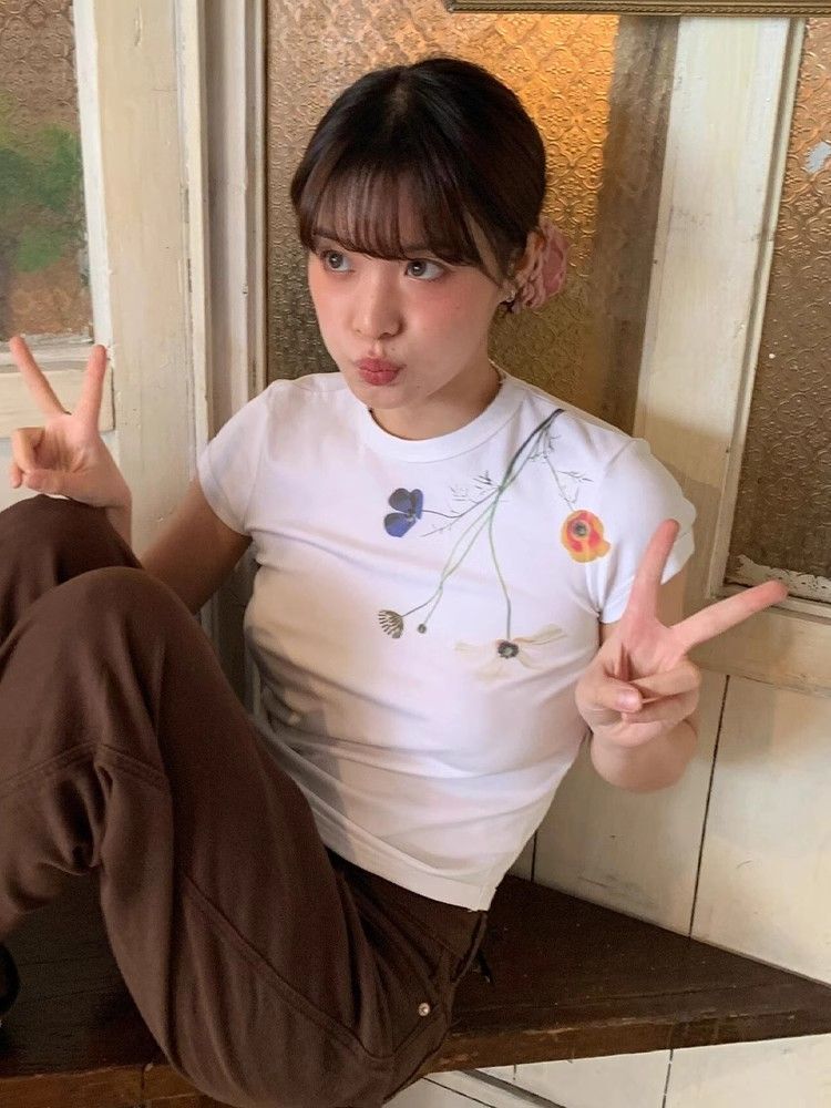 【1*1纯棉 常规款】印花正肩常规短袖 高弹力新款夏季修身显