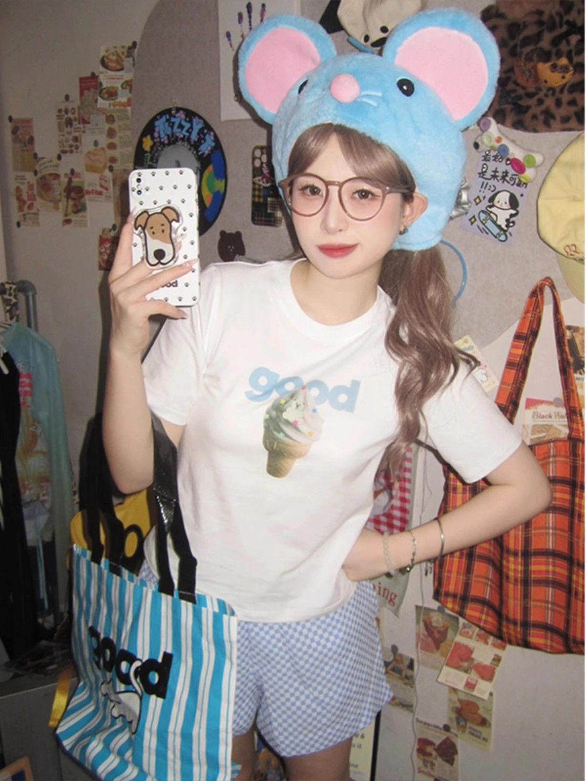 【1*1纯棉 常规款】印花正肩常规短袖 高弹力新款夏季修身显