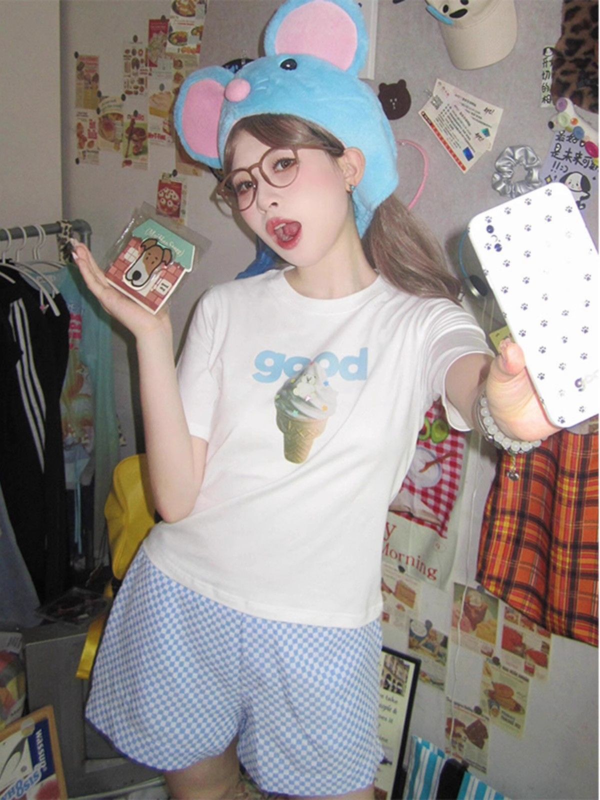 【1*1纯棉 常规款】印花正肩常规短袖 高弹力新款夏季修身显