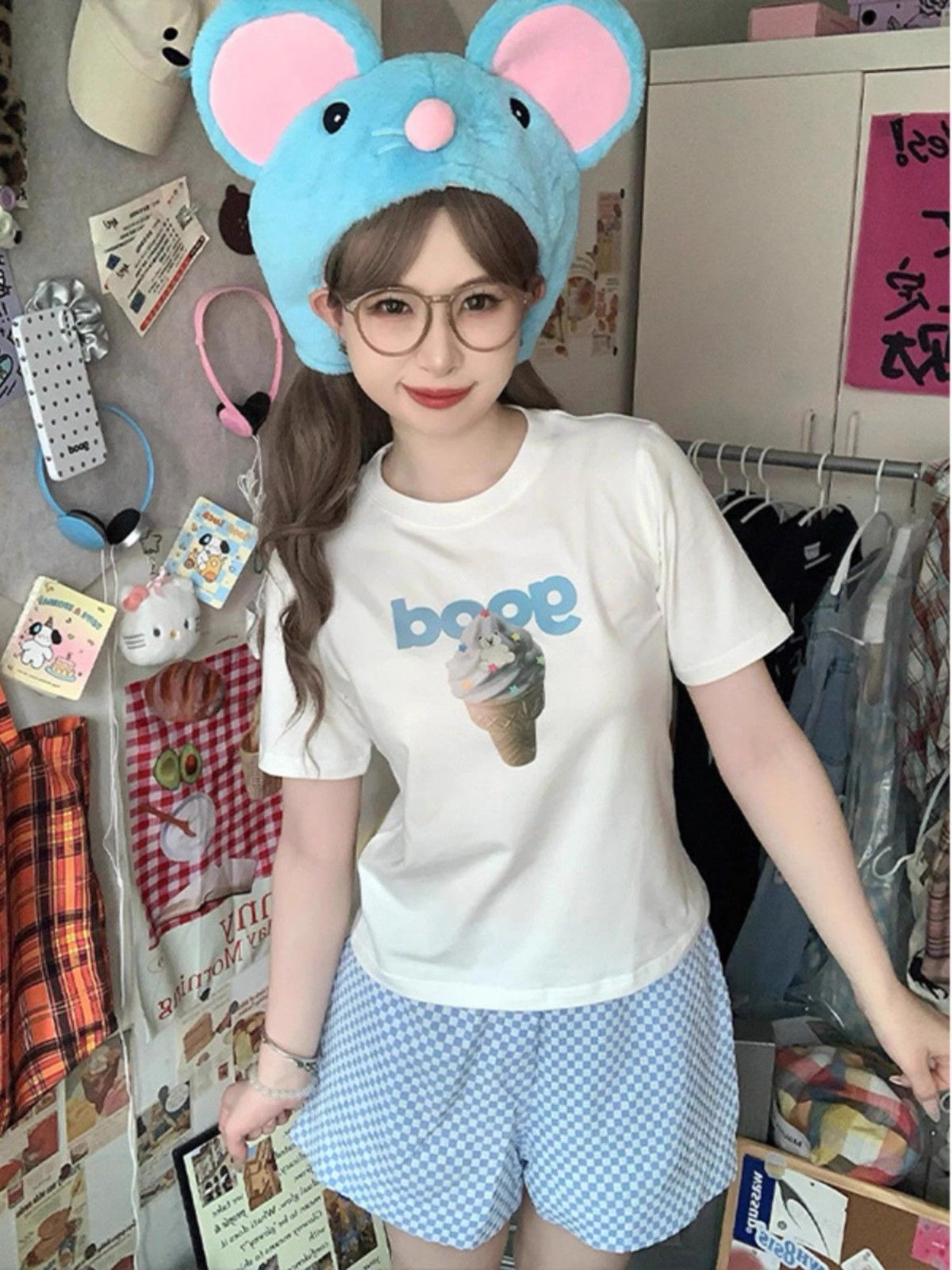 【1*1纯棉 常规款】印花正肩常规短袖 高弹力新款夏季修身显