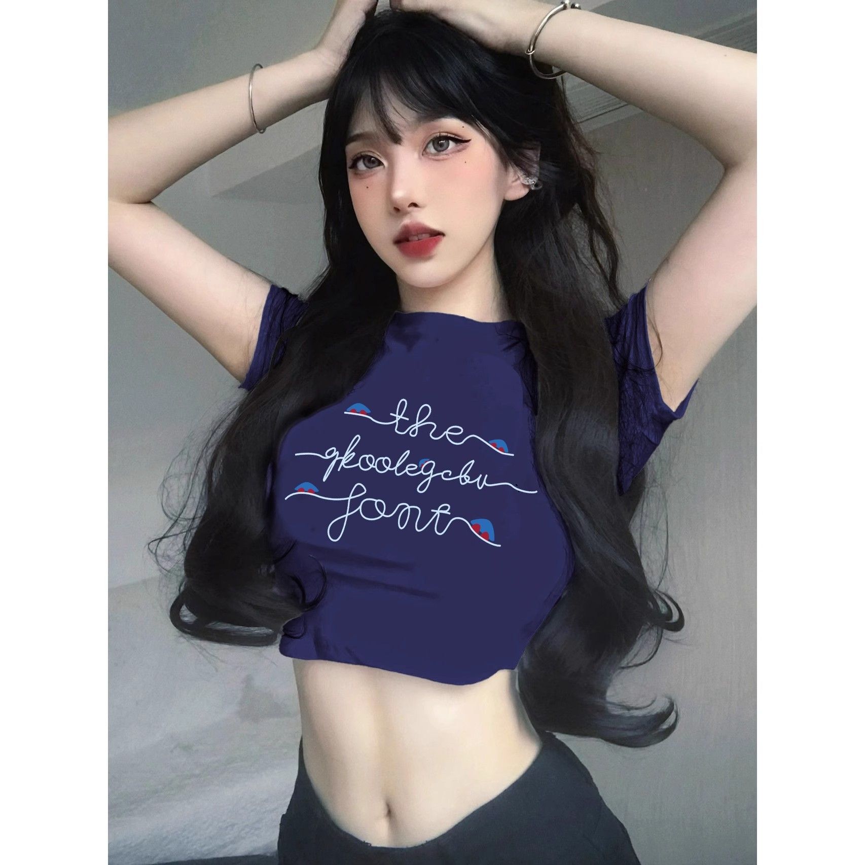 1*1纯棉 高弹力新款夏季短袖短款搭配高腰裤修身显瘦洋气上衣