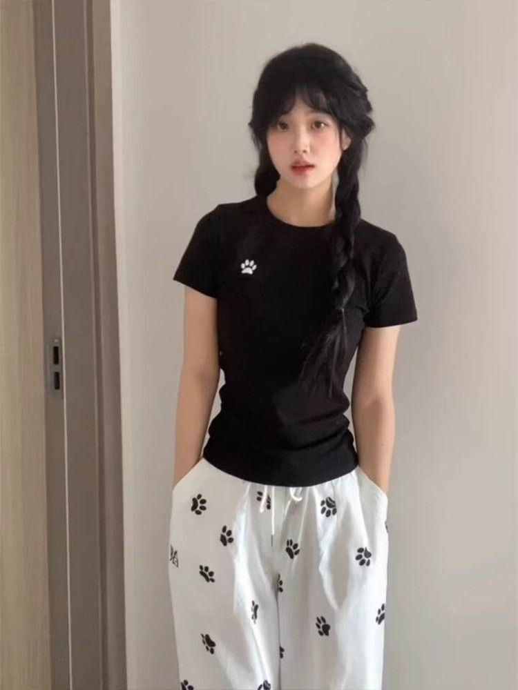 【1*1纯棉 常规款】印花正肩常规短袖 高弹力新款夏季修身显 【1*1纯棉 常规款】印花正肩常规短袖 高弹力新款夏季修身显