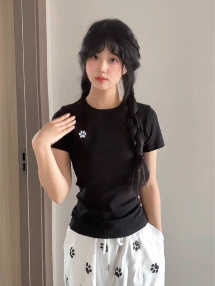 【1*1纯棉 常规款】印花正肩常规短袖 高弹力新款夏季修身显