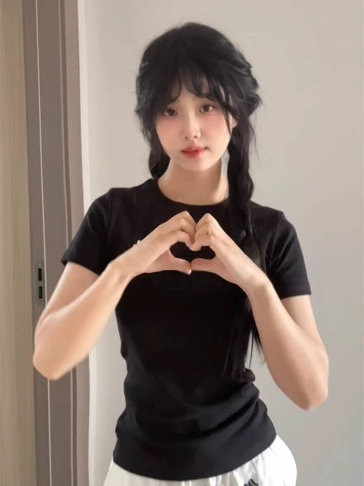 【1*1纯棉 常规款】印花正肩常规短袖 高弹力新款夏季修身显