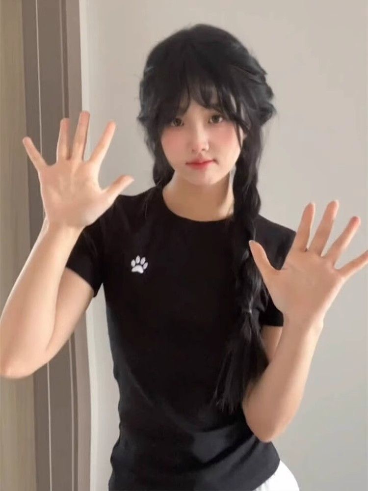 【1*1纯棉 常规款】印花正肩常规短袖 高弹力新款夏季修身显