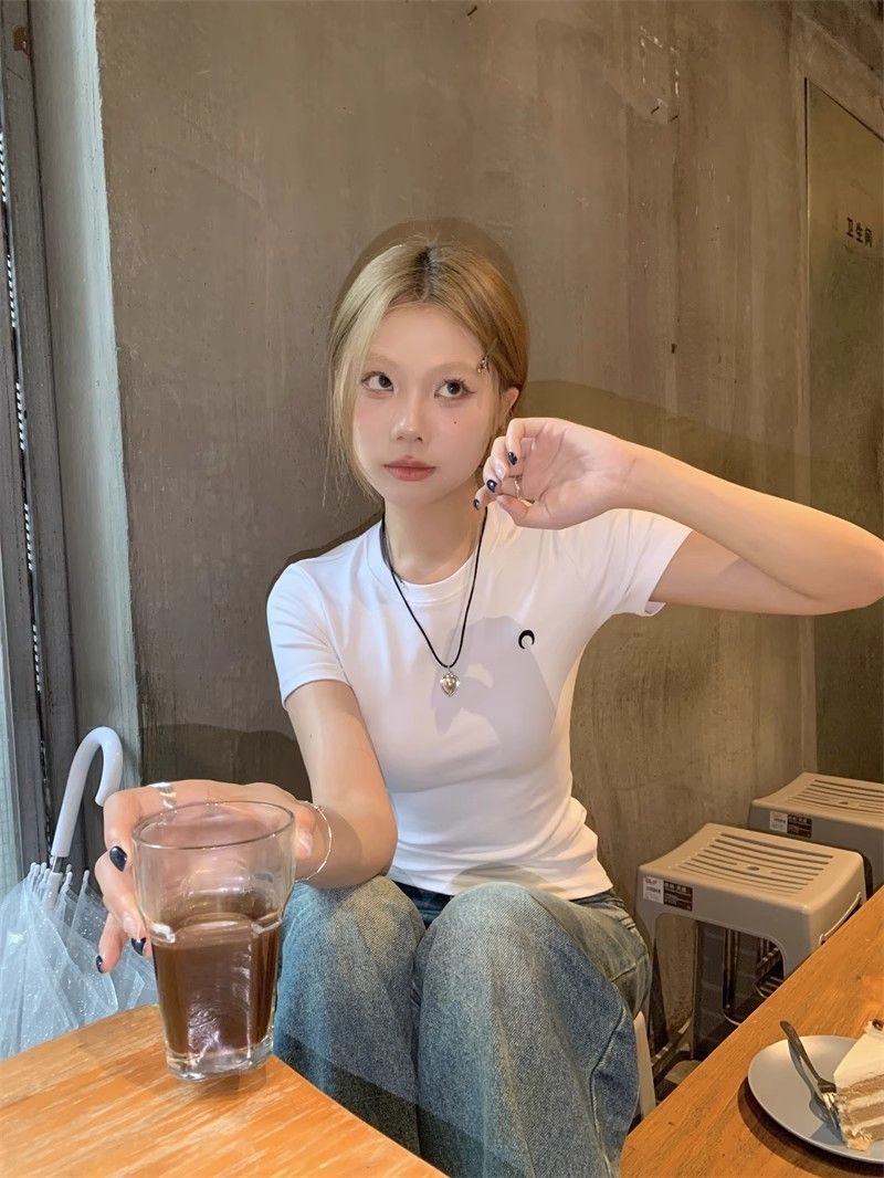 【1*1纯棉 常规款】印花正肩常规短袖 高弹力新款夏季修身显