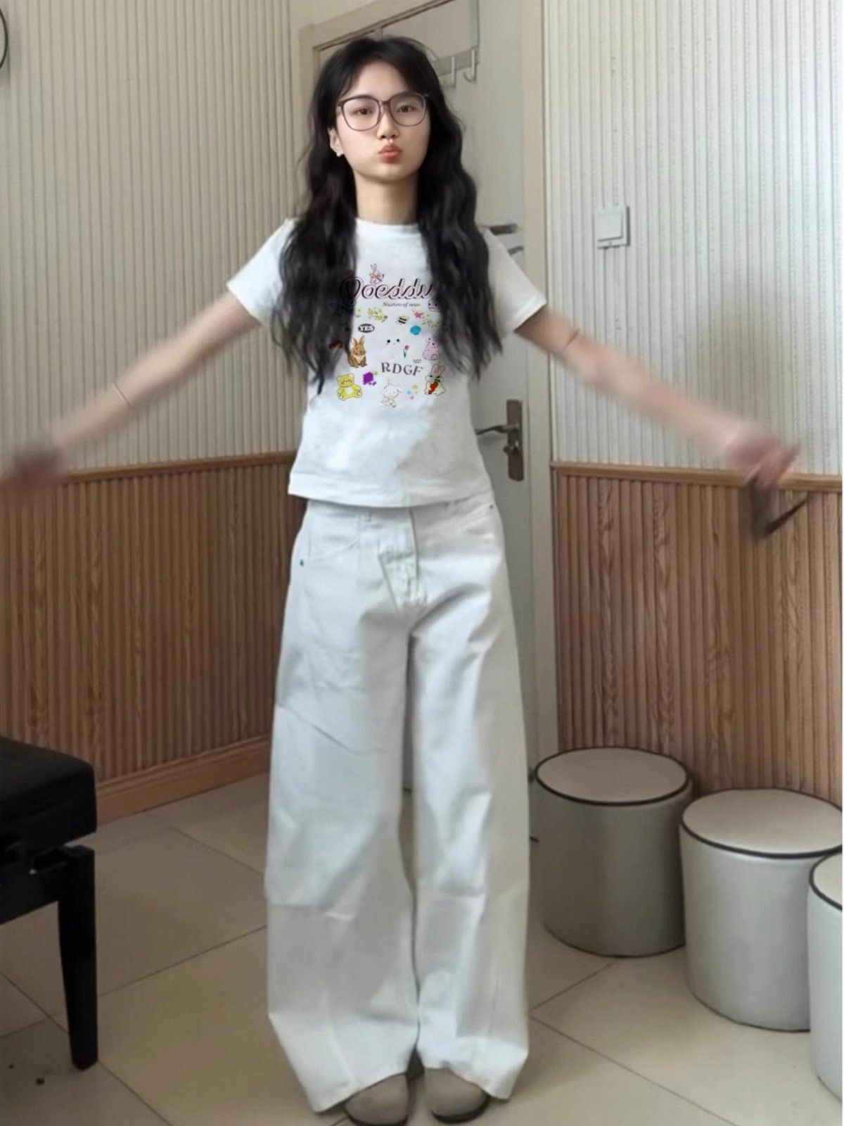 【1*1纯棉 常规款】印花正肩常规短袖 高弹力新款夏季修身显