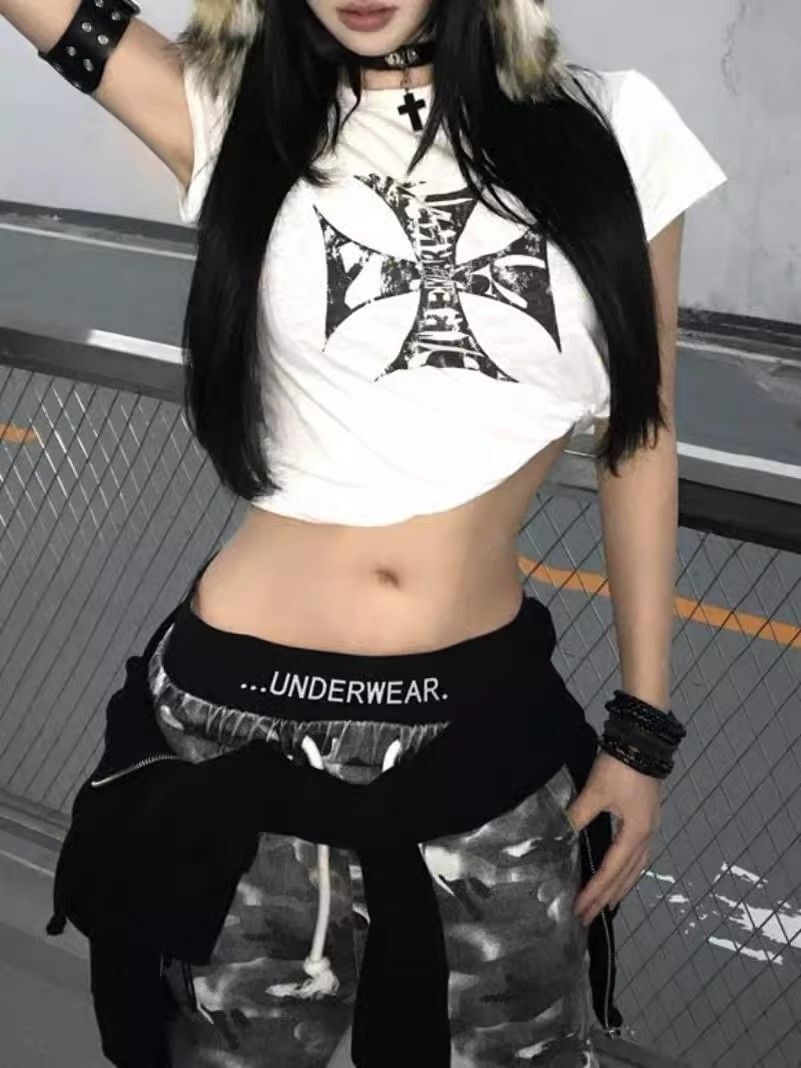 【1*1纯棉 常规款】印花正肩常规短袖 高弹力新款夏季修身显