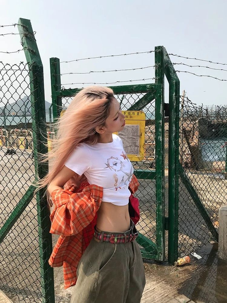 【1*1纯棉 常规款】印花正肩常规短袖 高弹力新款夏季修身显