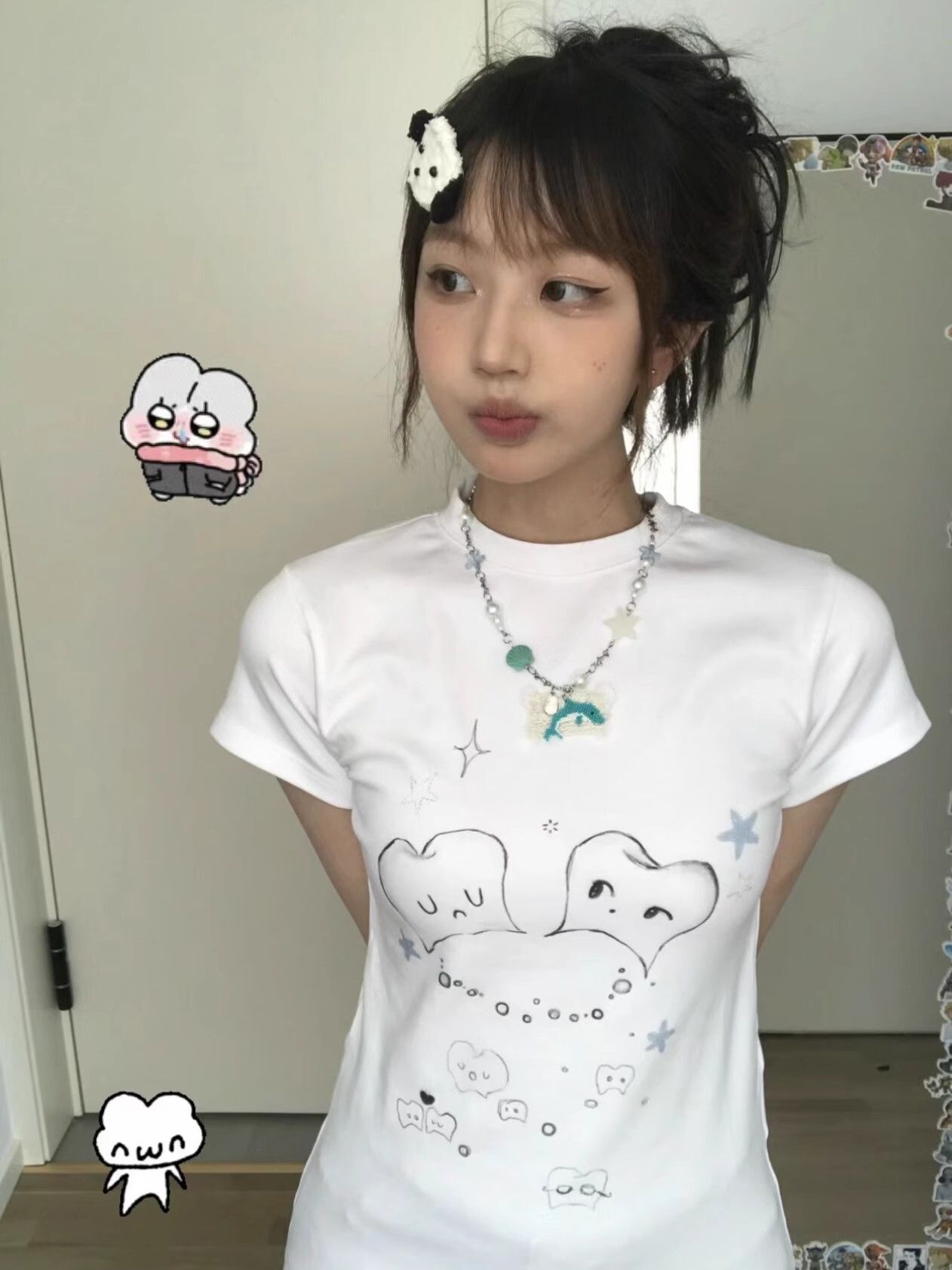 【1*1纯棉 常规款】印花正肩常规短袖 高弹力新款夏季修身显 【1*1纯棉 常规款】印花正肩常规短袖 高弹力新款夏季修身显