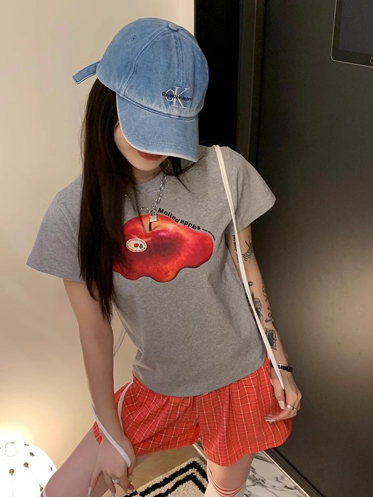 【1*1纯棉 常规款】印花正肩常规短袖 高弹力新款夏季修身显 【1*1纯棉 常规款】印花正肩常规短袖 高弹力新款夏季修身显