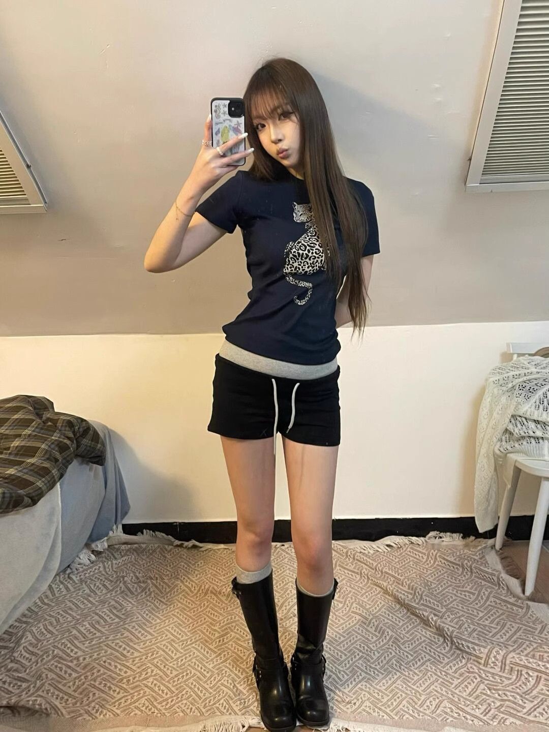 【1*1纯棉 常规款】印花正肩常规短袖 高弹力新款夏季修身显