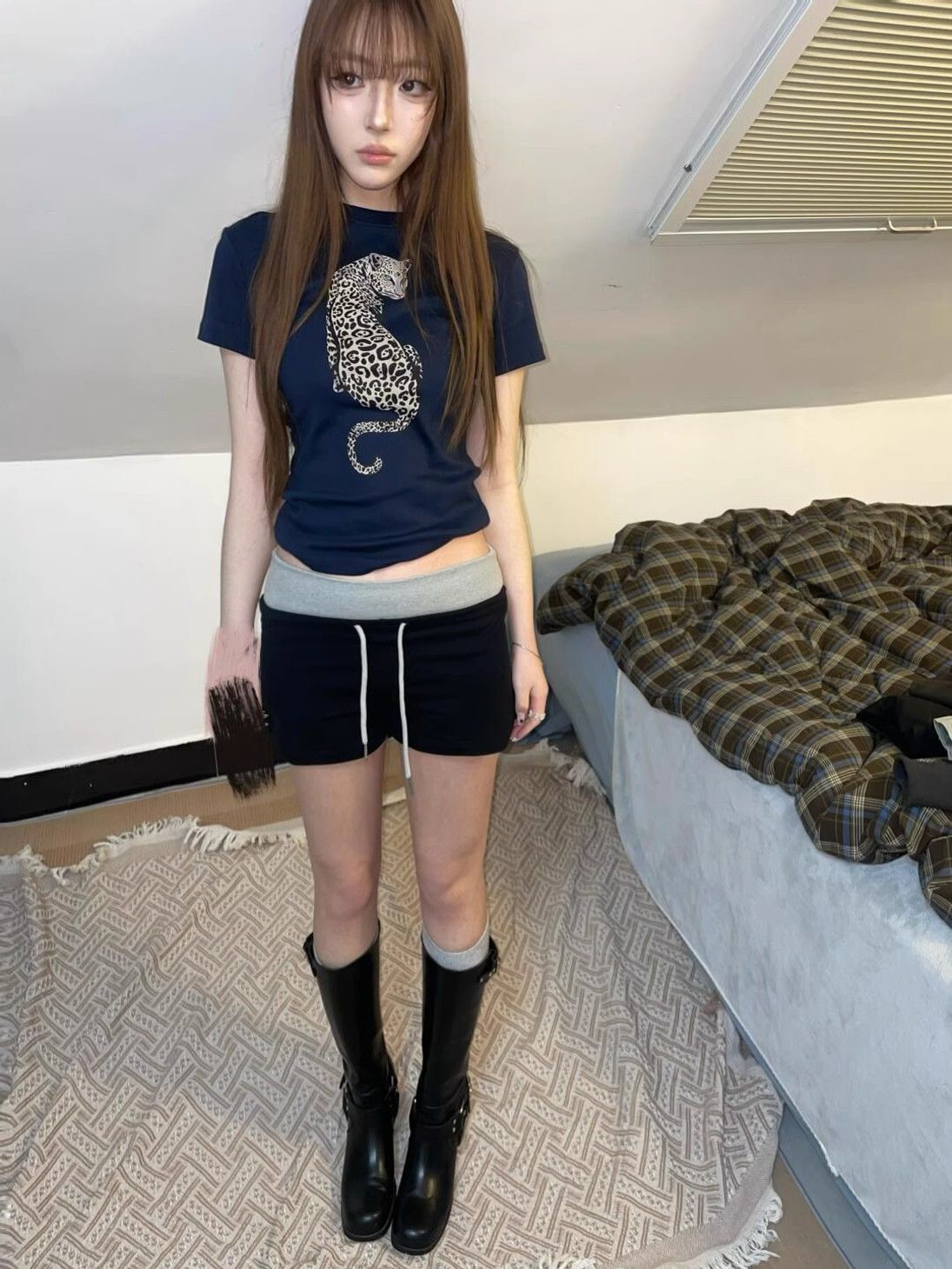 【1*1纯棉 常规款】印花正肩常规短袖 高弹力新款夏季修身显