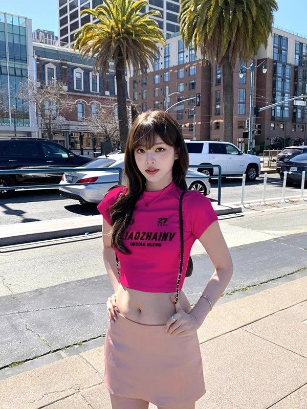 1*1纯棉 高弹力新款夏季短袖短款搭配高腰裤修身显瘦洋气上衣