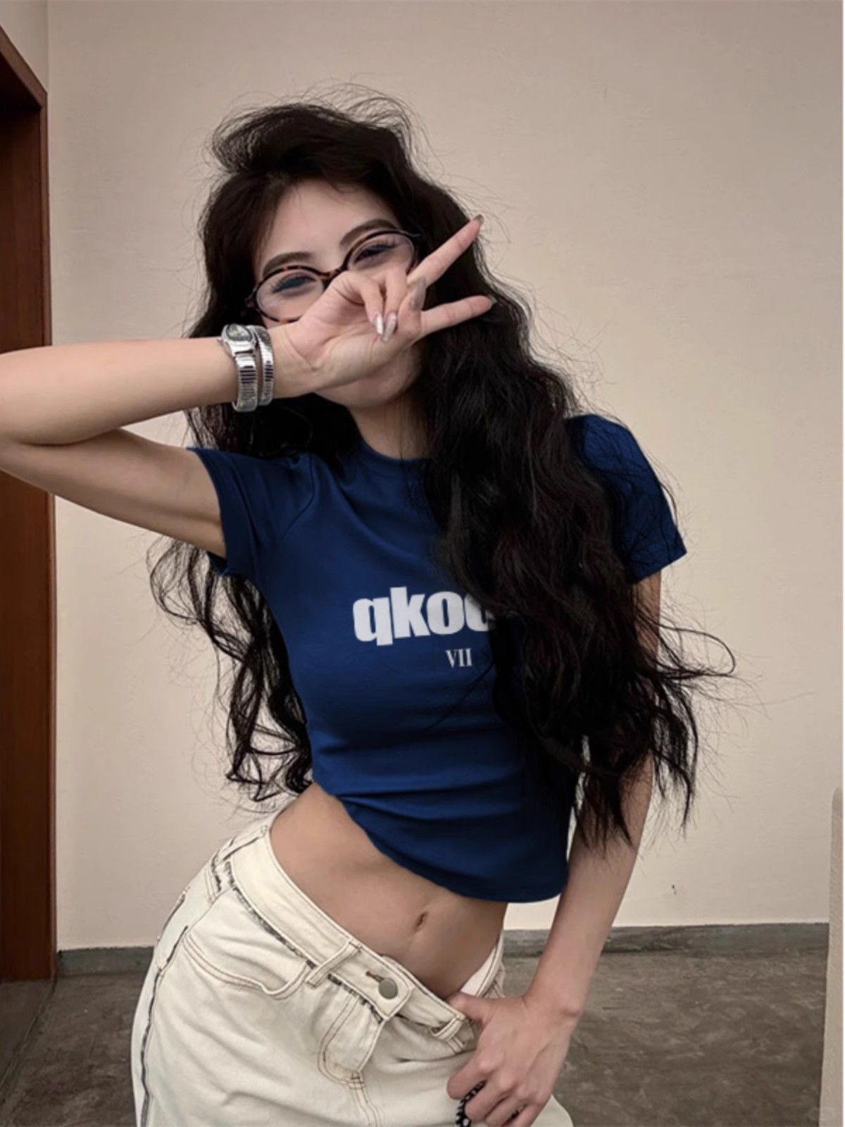 1*1纯棉 高弹力新款夏季短袖短款搭配高腰裤修身显瘦洋气上衣