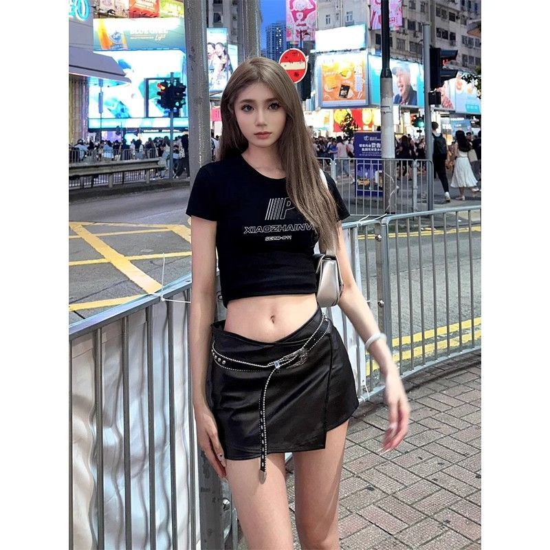 1*1纯棉 高弹力新款夏季短袖短款搭配高腰裤修身显瘦洋气上衣