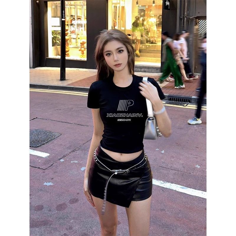 1*1纯棉 高弹力新款夏季短袖短款搭配高腰裤修身显瘦洋气上衣