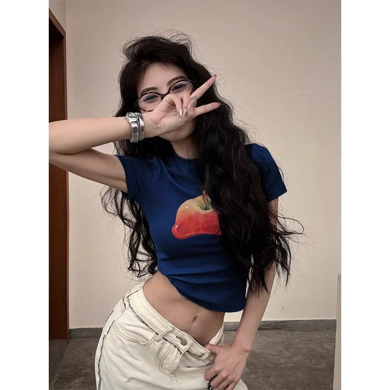 1*1纯棉 高弹力新款夏季短袖短款搭配高腰裤修身显瘦洋气上衣