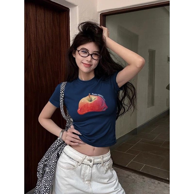 1*1纯棉 高弹力新款夏季短袖短款搭配高腰裤修身显瘦洋气上衣