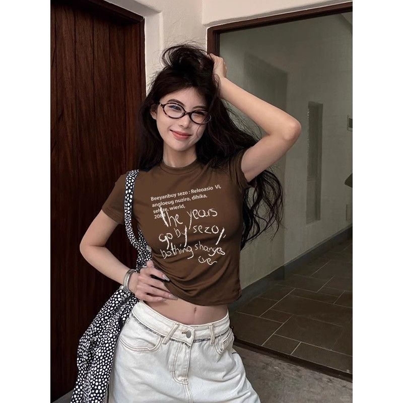 1*1纯棉 高弹力新款夏季短袖短款搭配高腰裤修身显瘦洋气上衣