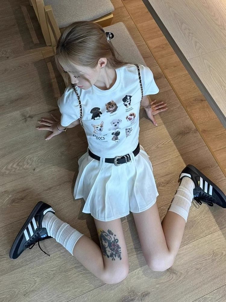 【1*1纯棉 常规款】印花正肩常规短袖 高弹力新款夏季修身显